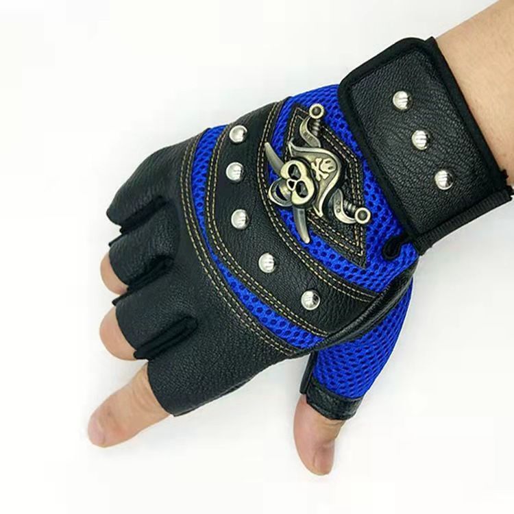 Men Motorcycle Riding Gloves Steampunk Gothic Gloves Vintage Fingerless Mittens