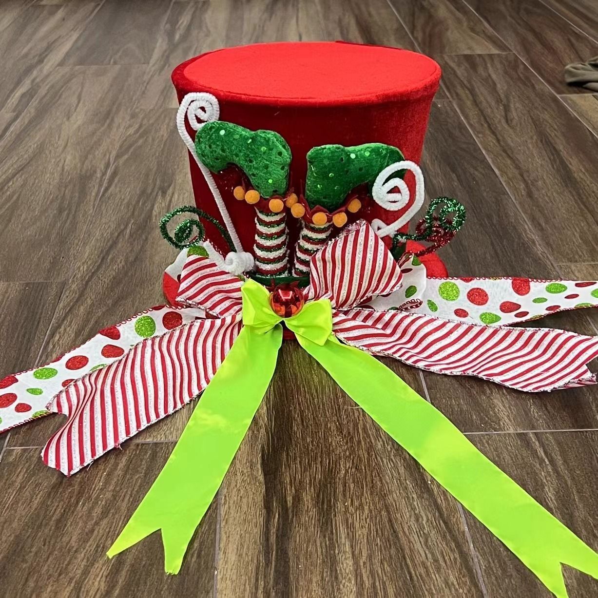Christmas Tree Topper Hat Velvet Xmas Hat Desktop Decorations for Holiday