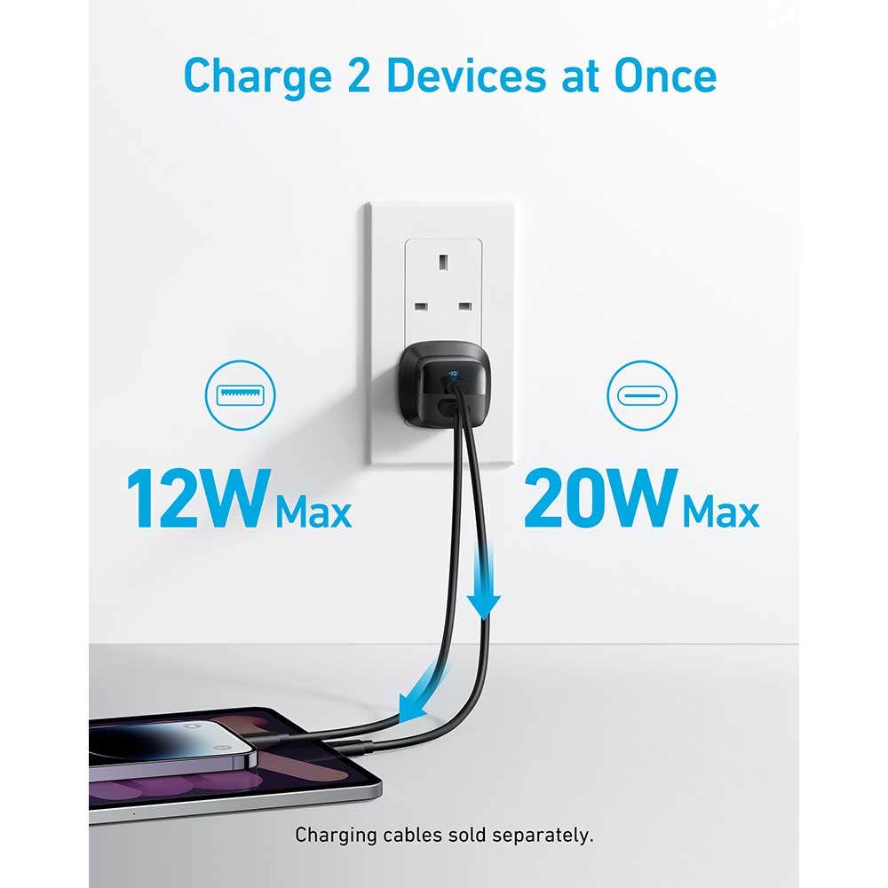 Anker 323 Dual-Port Fast Charger 33W, USB-C PD & USB-A PowerIQ, Black