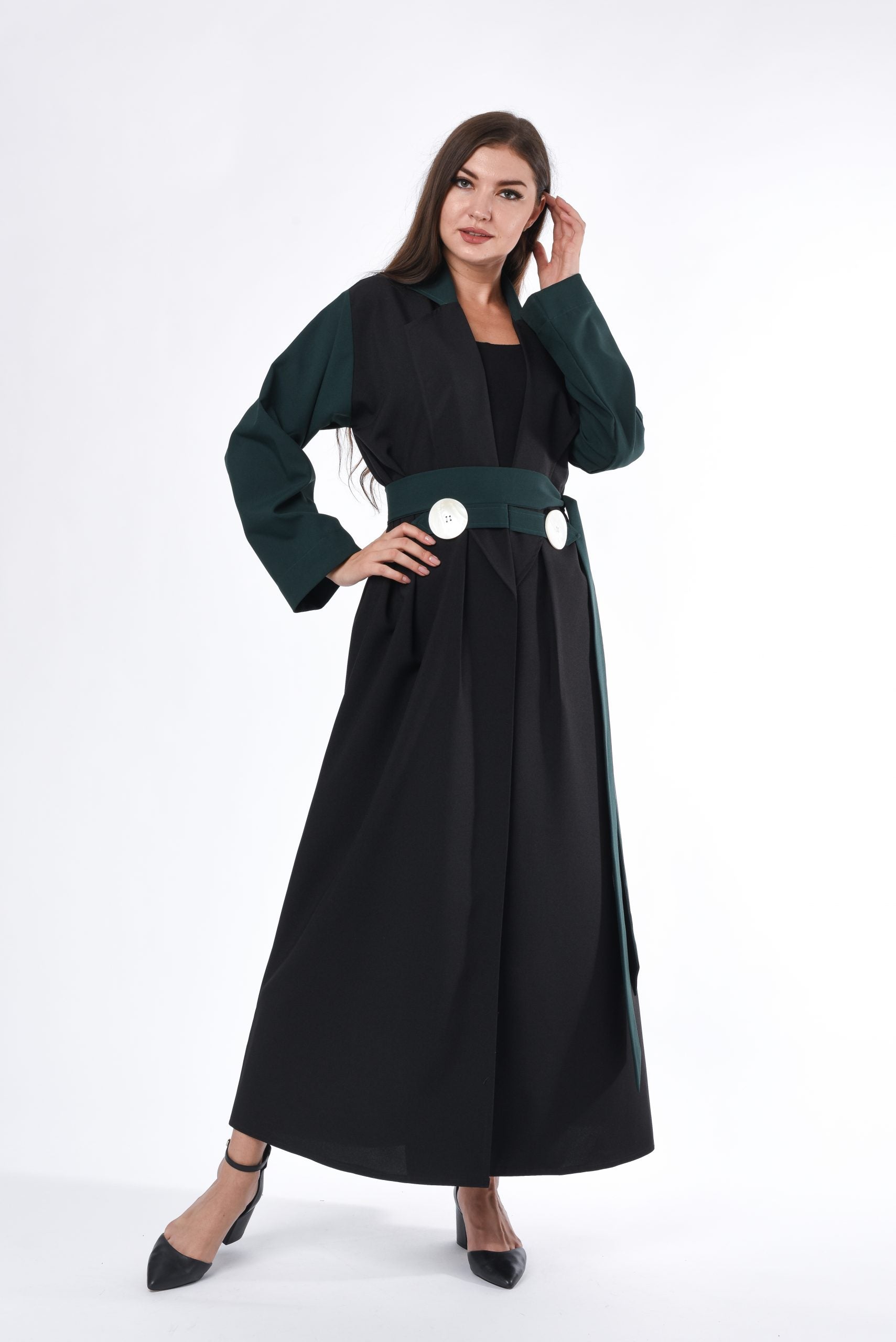 MOiSTREET Black Green Coat Style Abaya