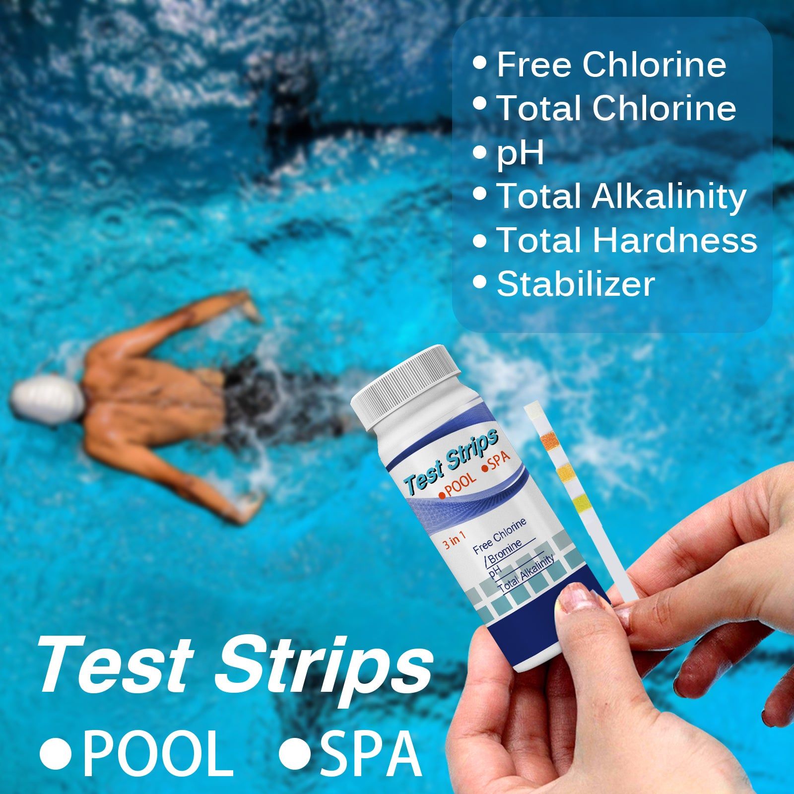 Accurate Water Quality Test Strips, Pool Chlorine, pH, Alkalinity, Hardness ,50pcs