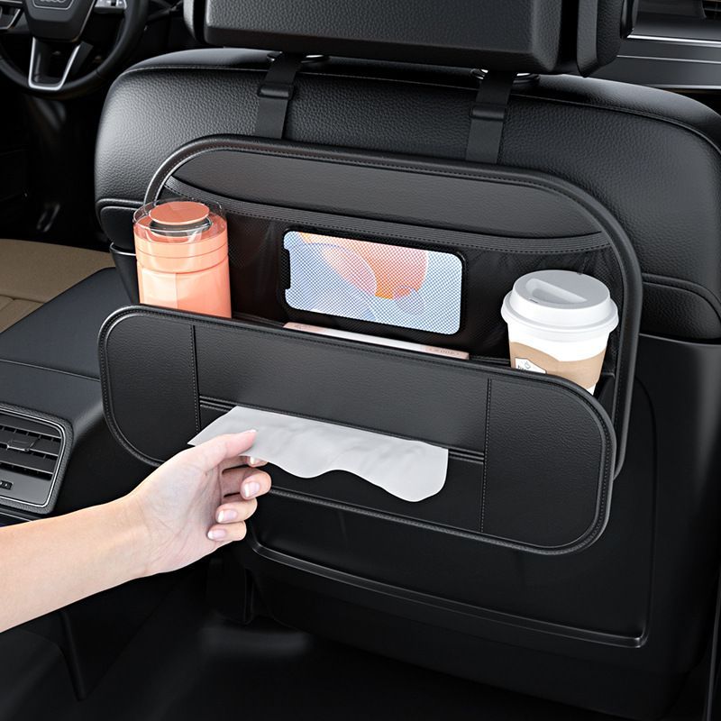 Leather Car Backseat Organizer Auto Hanging Storage Bag With Tissue Box