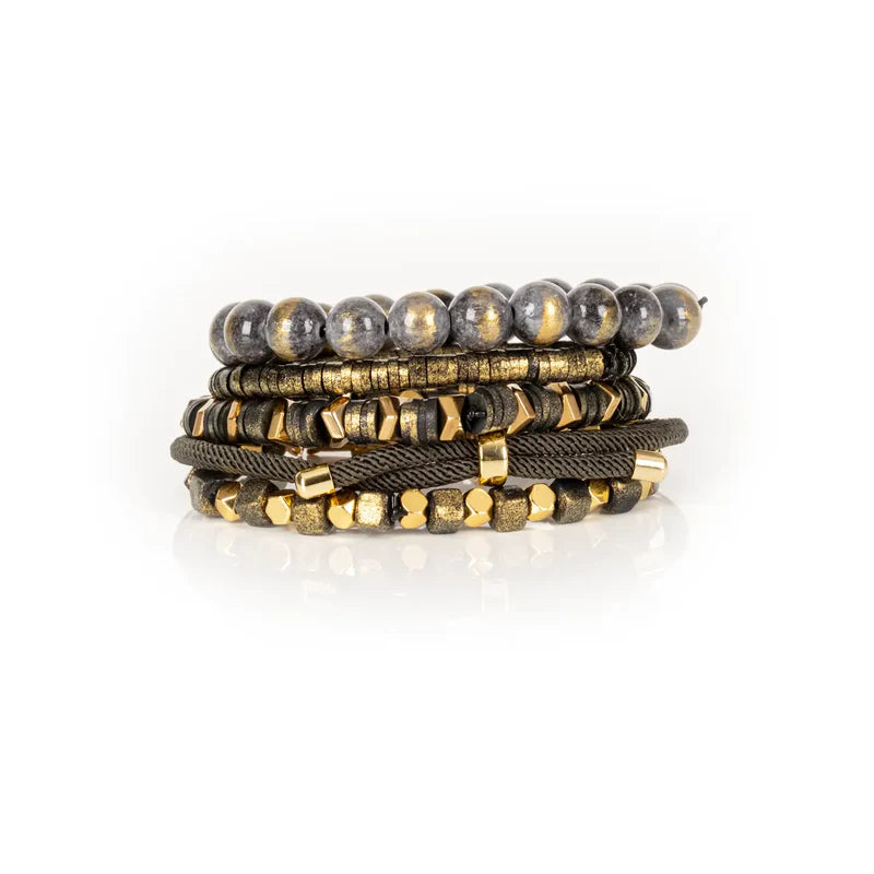 The Dark Ash & Gold Authority Bead Stack Bracelet