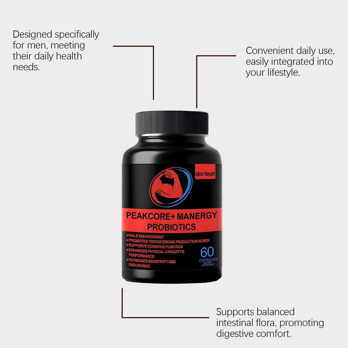 Male Vitality Probiotic Capsules, Boost Energy, Intestinal Care, Enhance Focus, Body Care ,60 capsules