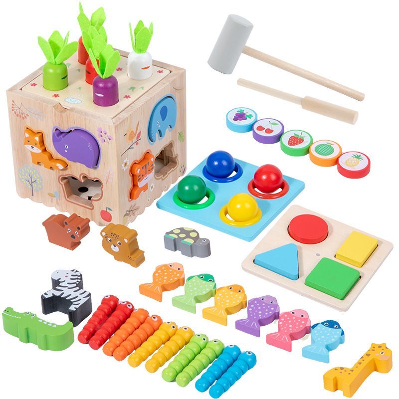 Wooden Montessori Toys Shape Sorter Wooden Puzzle Shape Matching Toys Toddlers Gift