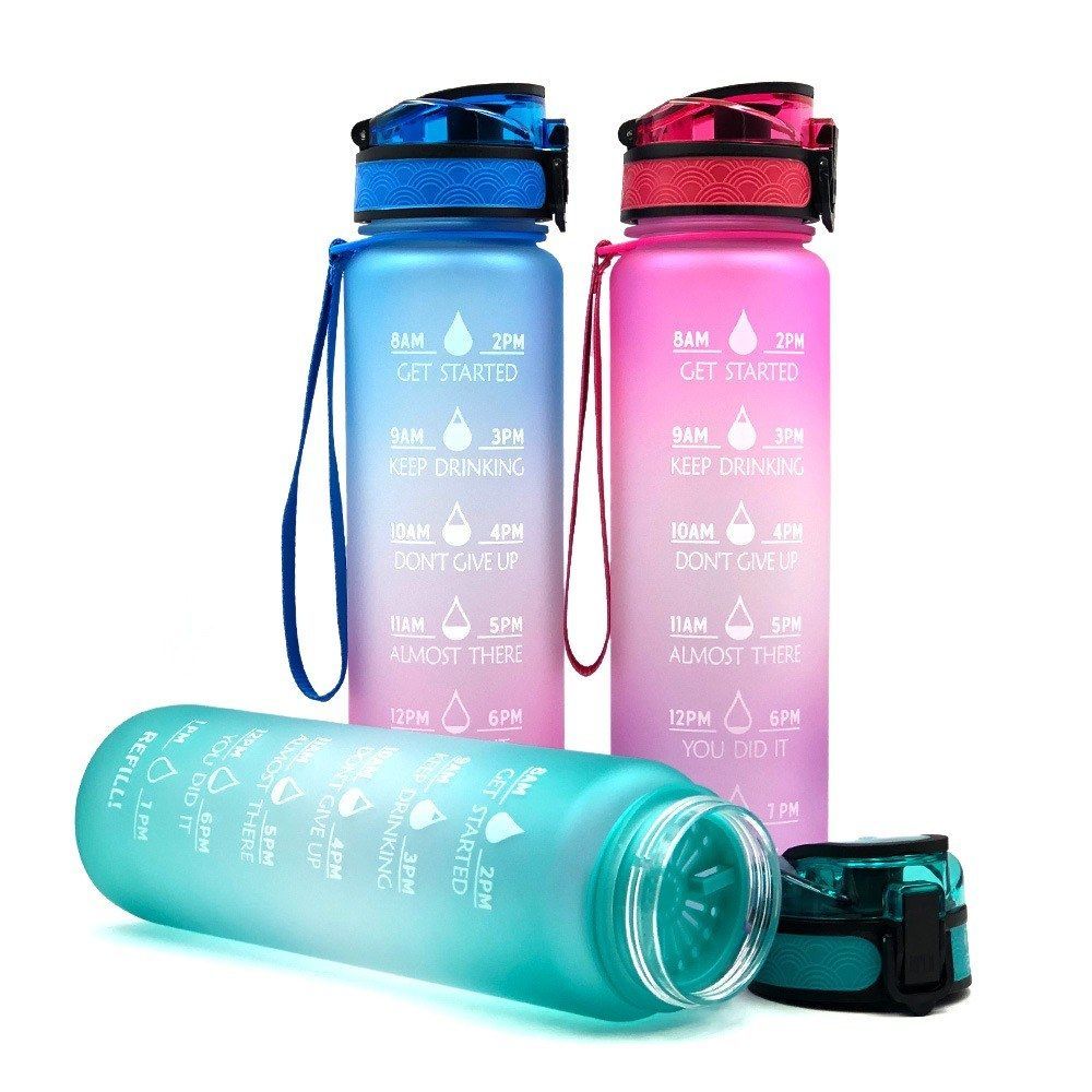 Sports Water Bottle With Time Marker BPA Free Water Jug 1000ml