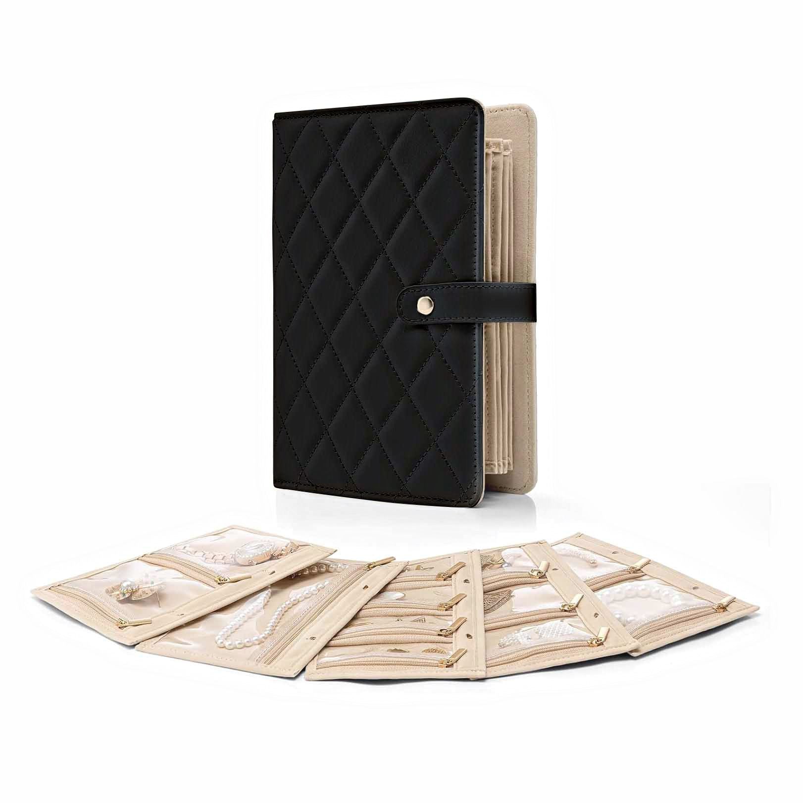 Leather Portable Jewelry Storage Book FoldableTravel Jewelry Storage Case for Rings Necklaces Earrings