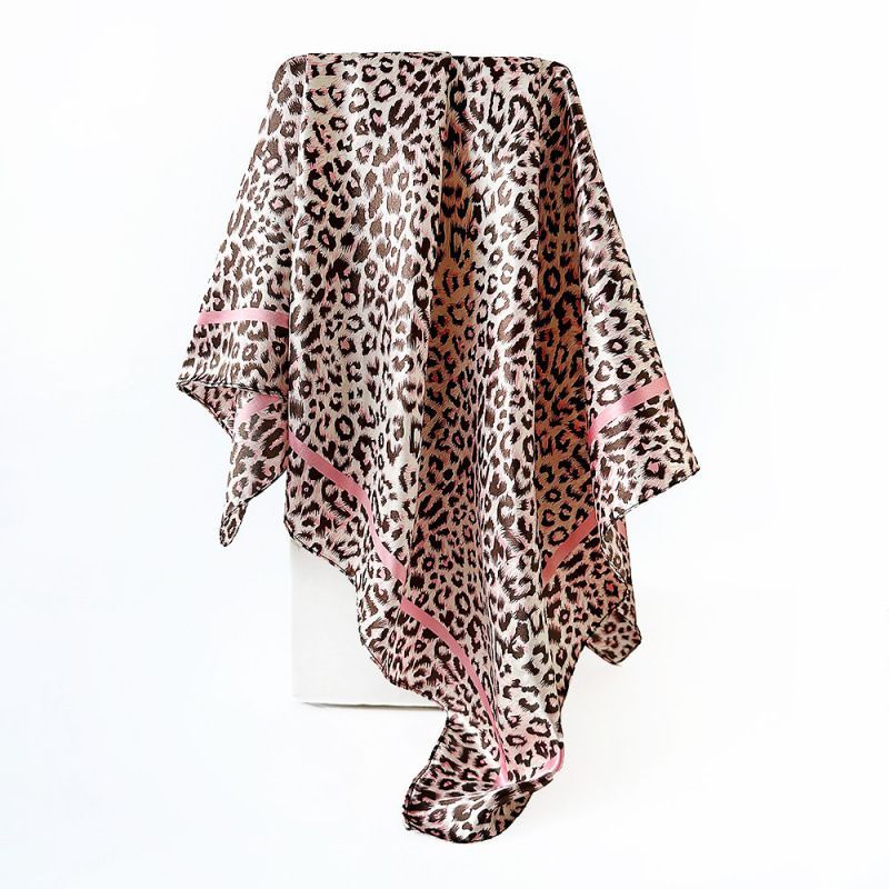 4Pcs Leopard Print Satin Square Scarf Set for Women 90x90cm