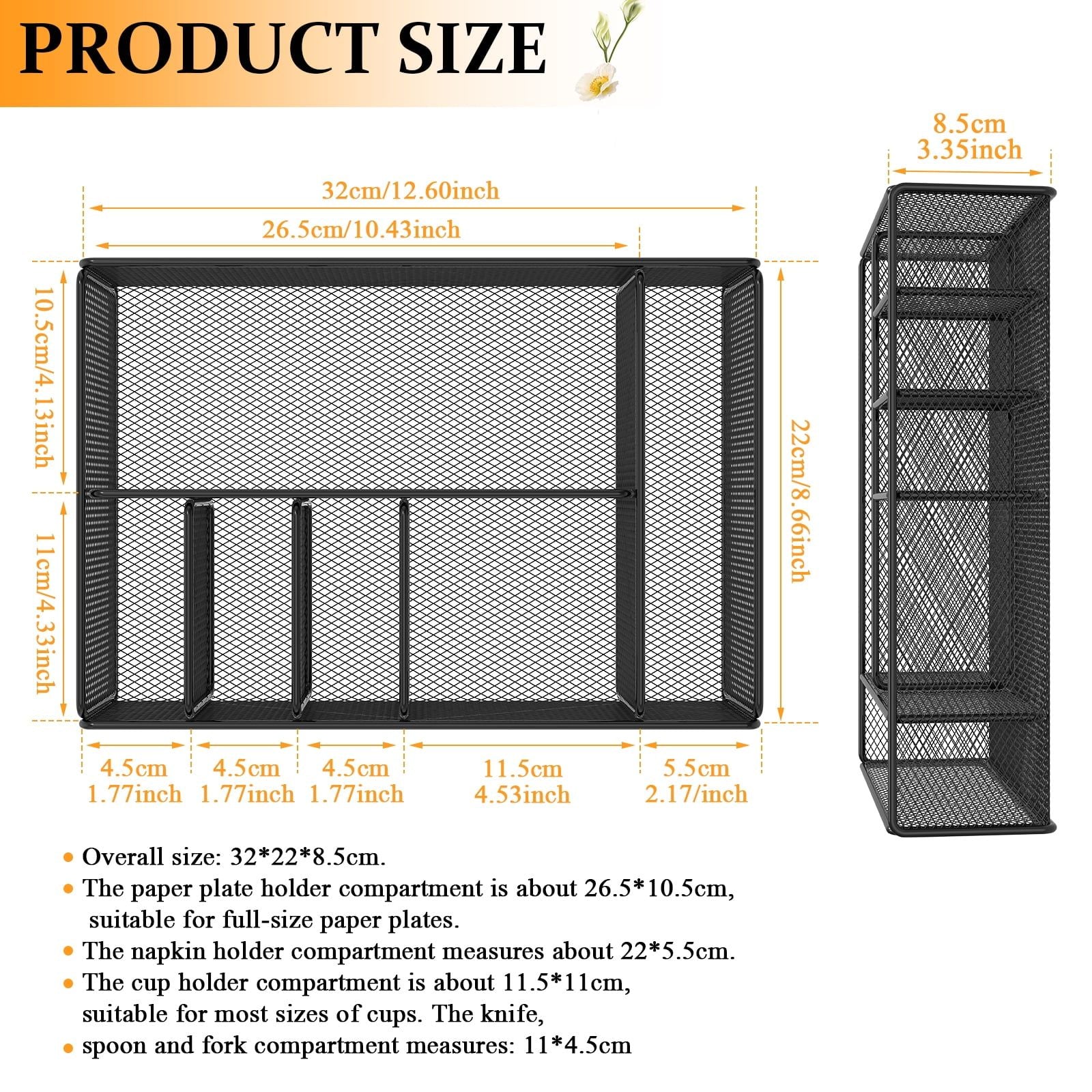 Desk Drawer Organiser Tray Paper Plate Organizer Utensil Holder Storage Tray for Home Office