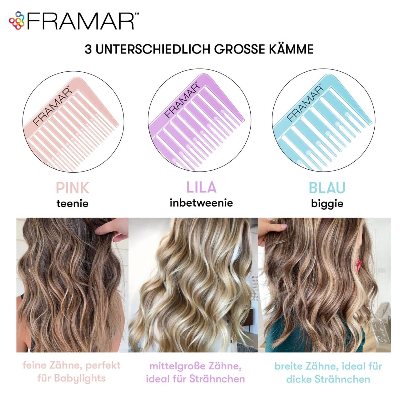 Framar Dream Weaver Comb Set, Pastel, Pack of 3