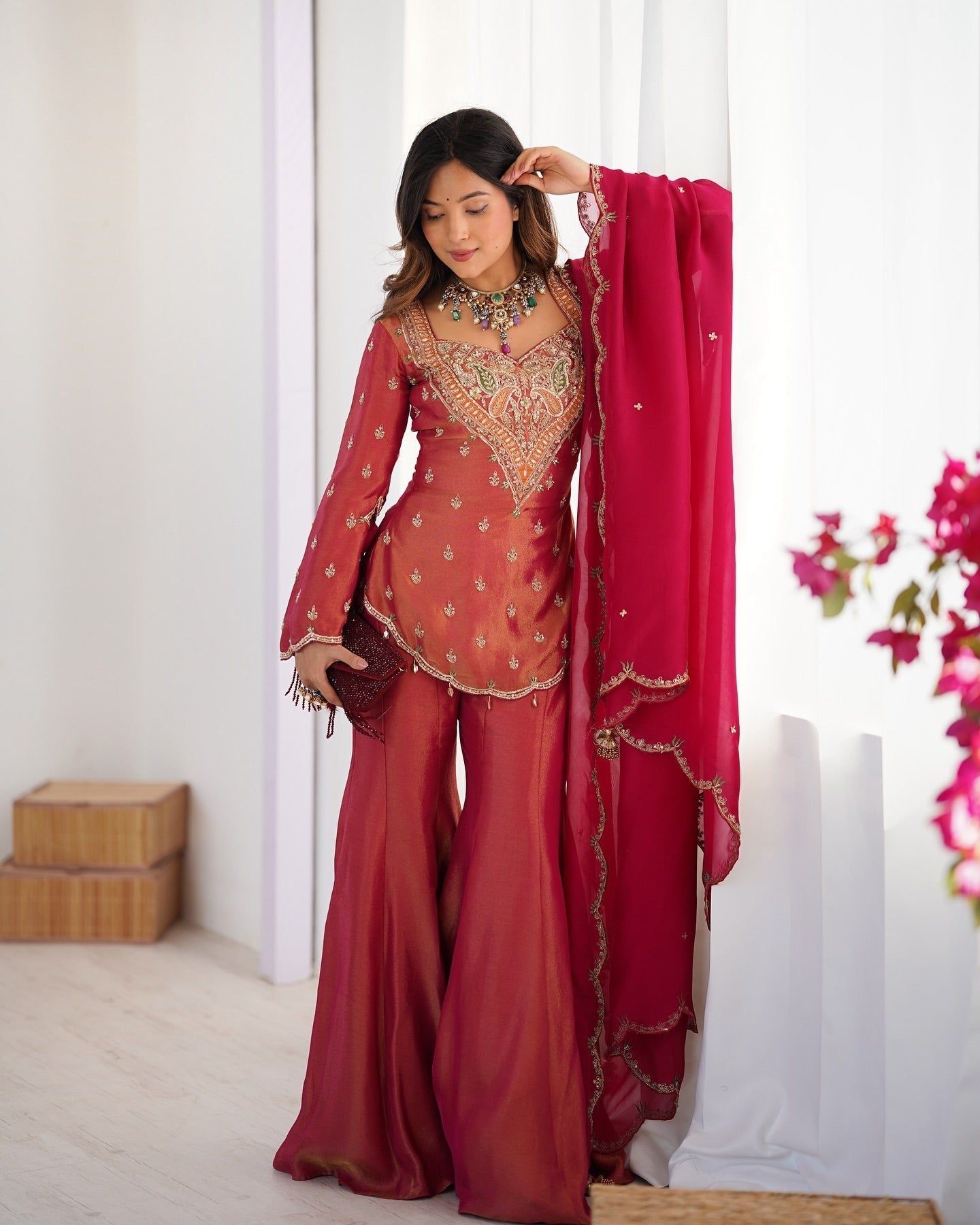 Party Wear Top-Bottom And Dupatta Set With Embroidery Work