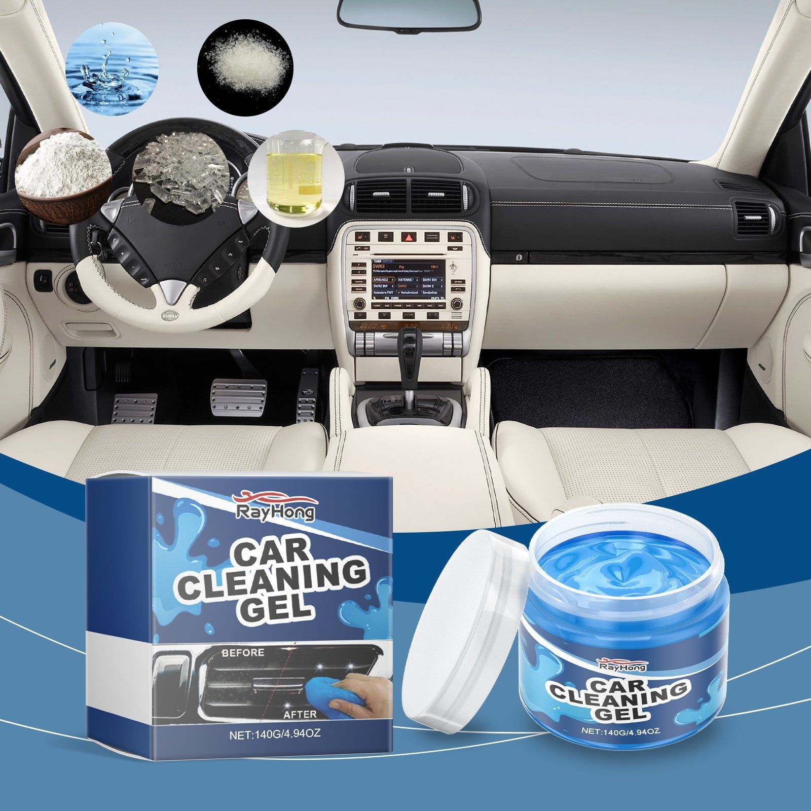 Car Cleaning Gel, Multi-Function Interior Dust Remover, Easy Reach, Reusable, Automotive Detailing ,140g