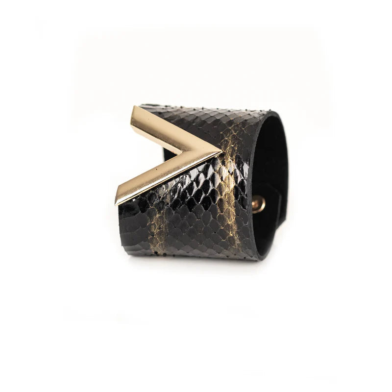 The Dark Viper Strike Leather Cuff Black Python