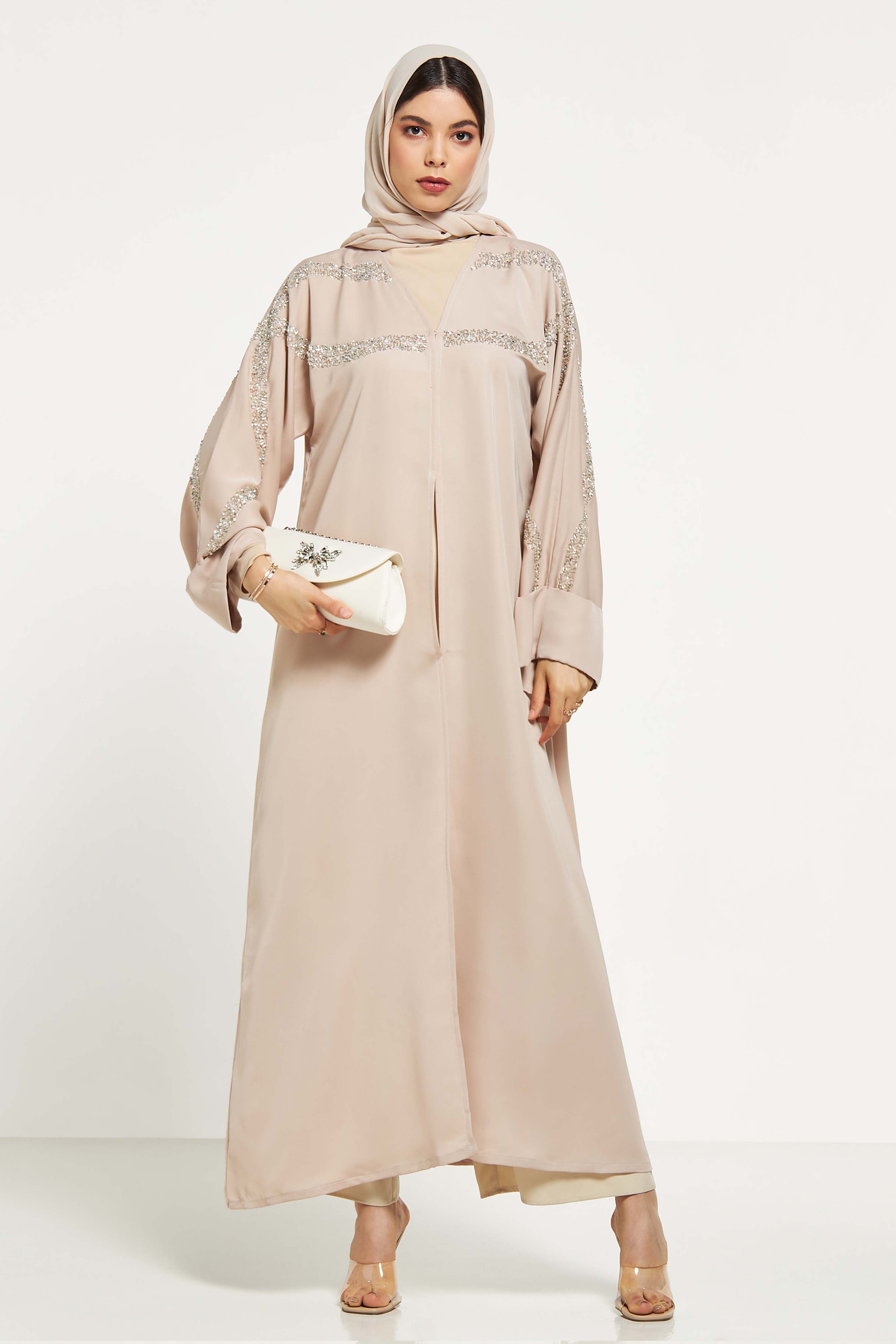 MOiSTREET Embellished Abaya with Sheila