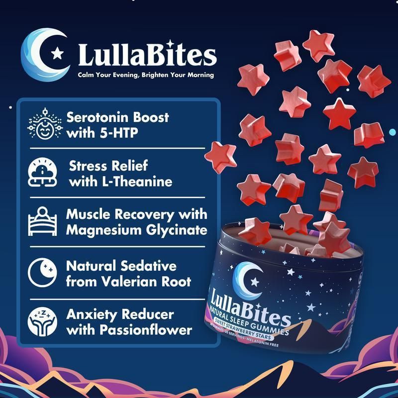 LullaBites Natural Sleep Gummies - Strawberry Flavor, 60 Count, Melatonin-Free Sleep Support