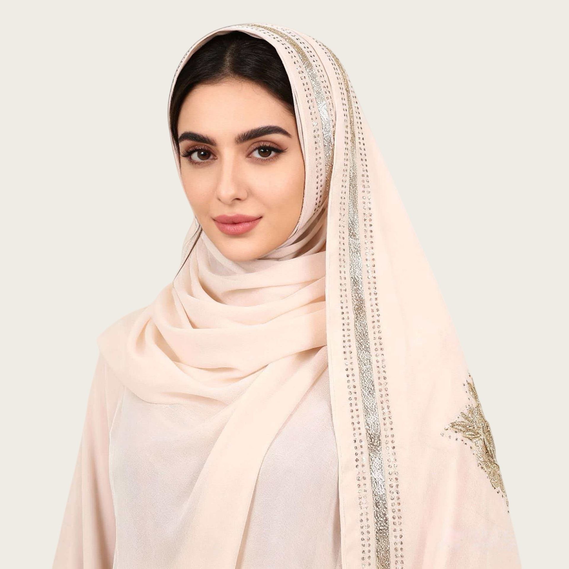 Mustard Yellow Floral Embroidered Hijab Scarf for Women