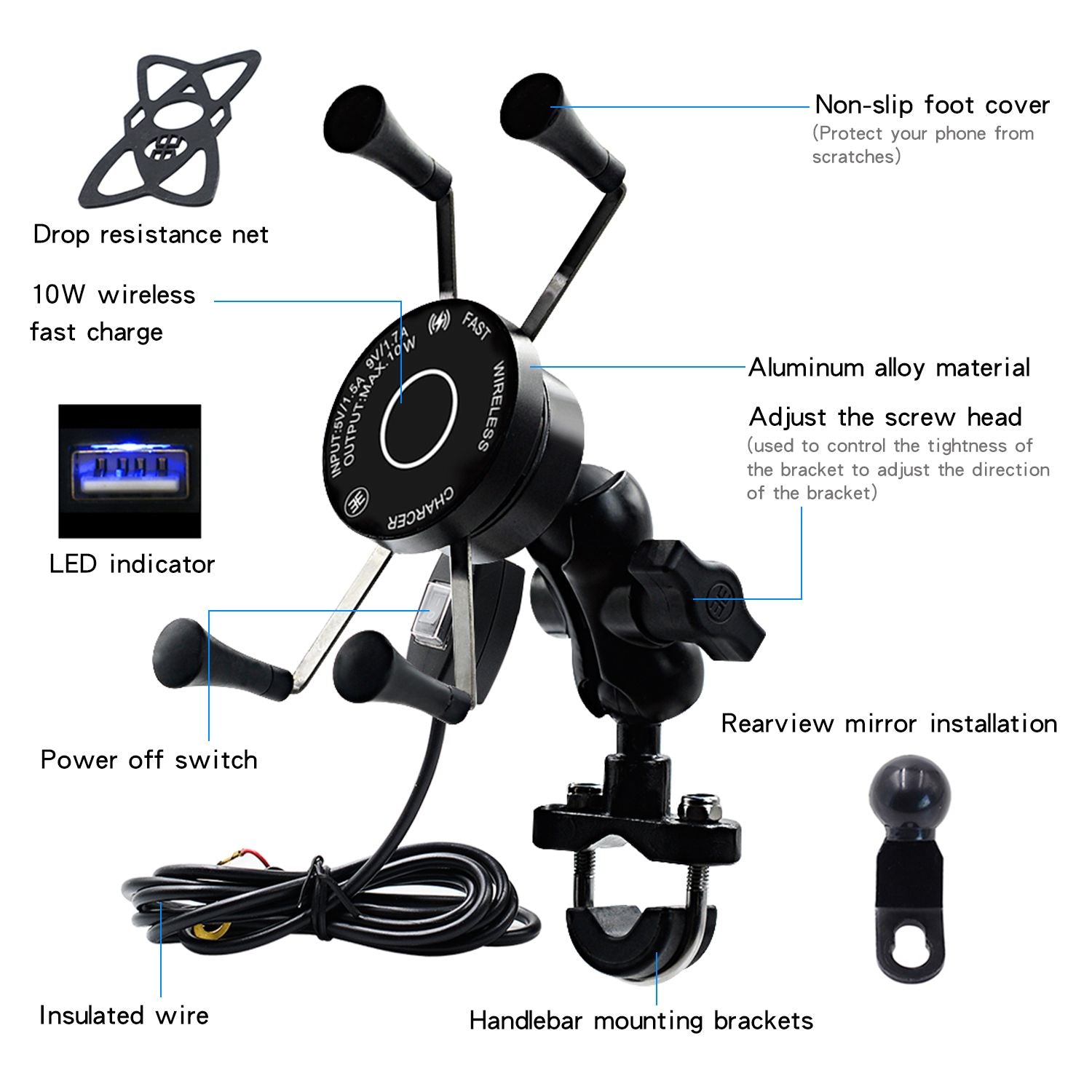 Motorcycle Phone Mount Motorcycle Wireless Fast Charger Waterproof Phone Holders