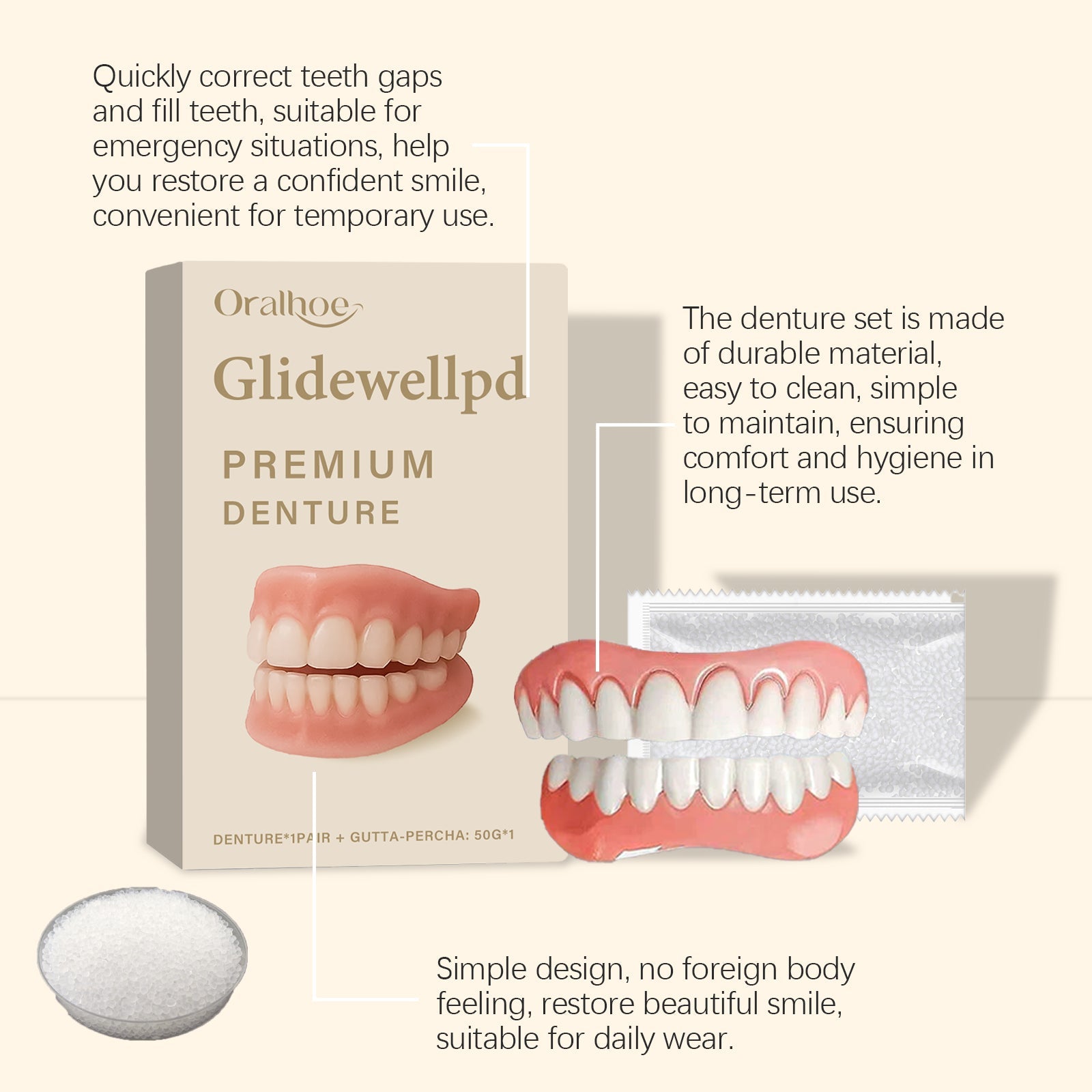 Transform Your Smile with Silicone Denture Set, Comfortable, Natural Fit, Boost Confidence ,1set