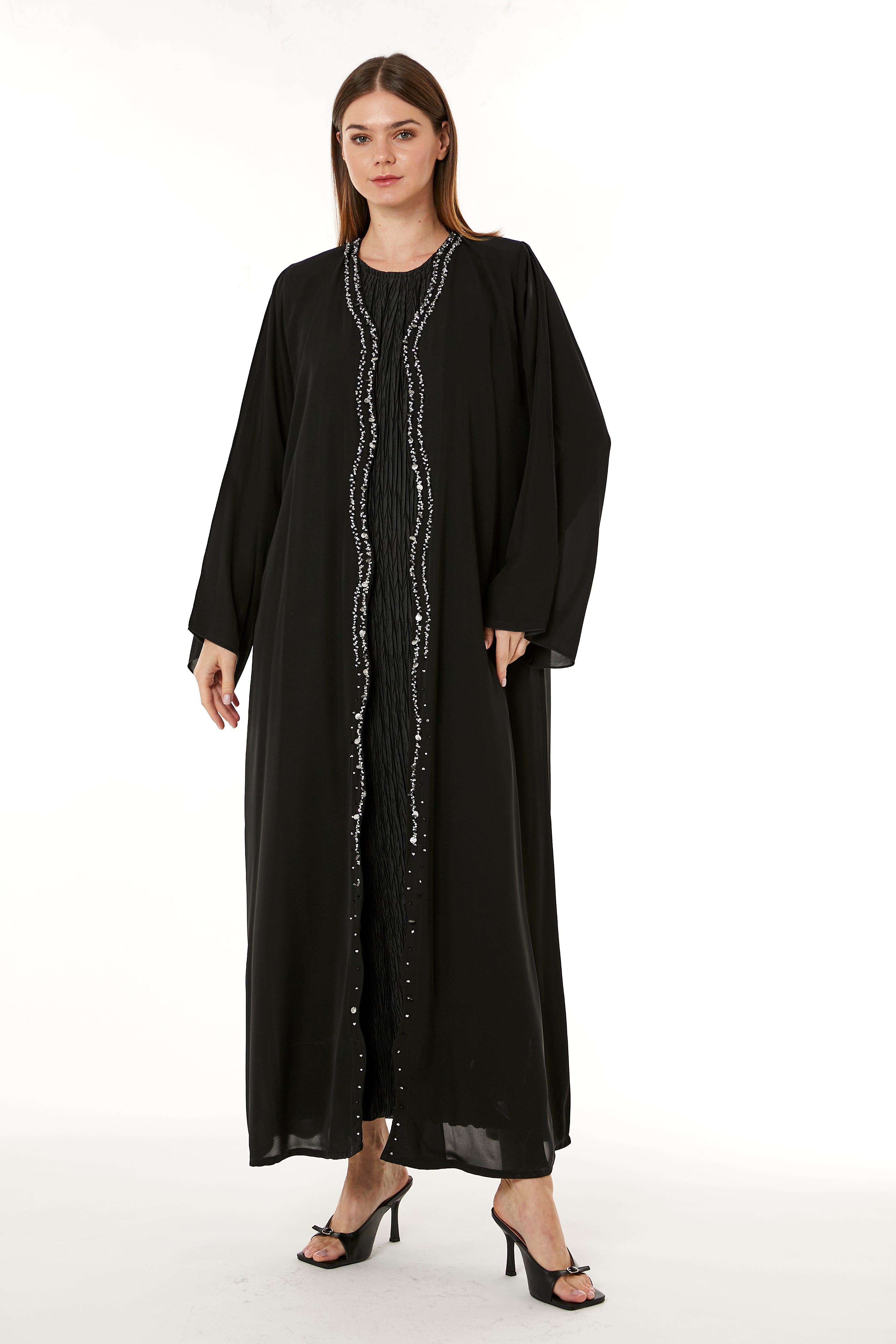 MOiSTREET Black Korean Nida Hand Embellished Abaya