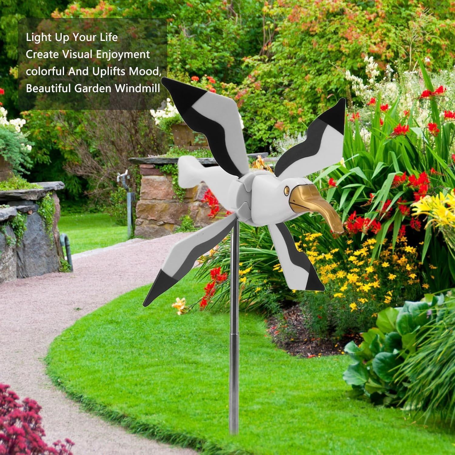 Outdoor Windmill Bird Wind Spinner Flying Seagull Windmill Garden Lawn Ornament