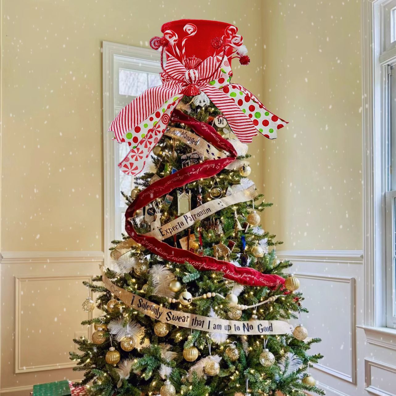 Christmas Tree Topper Hat Velvet Xmas Hat Desktop Decorations for Holiday