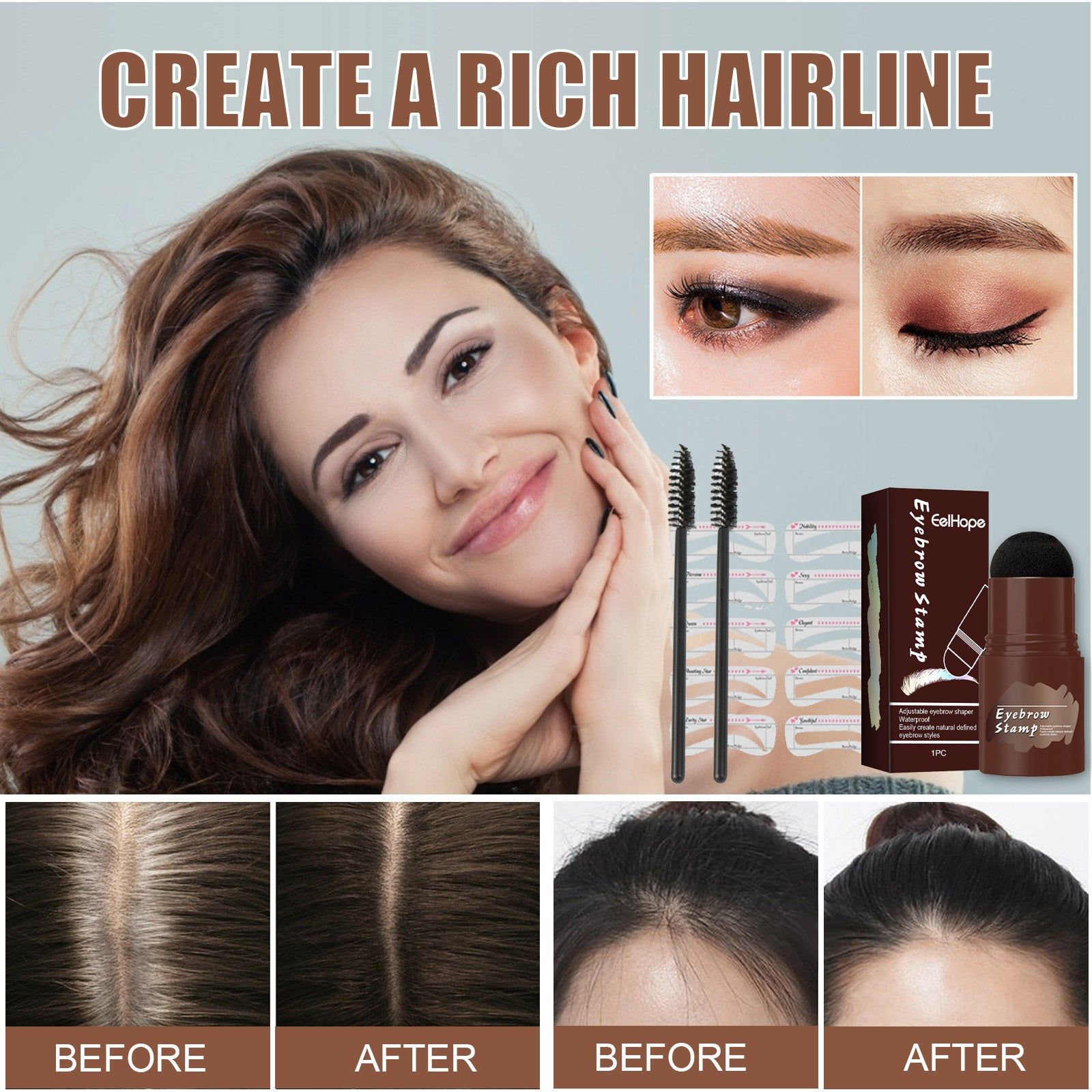 Brow Print Set Dark Brown, Waterproof, Natural, Quick Contouring, Perfect for Sparse Eyebrows ,1set