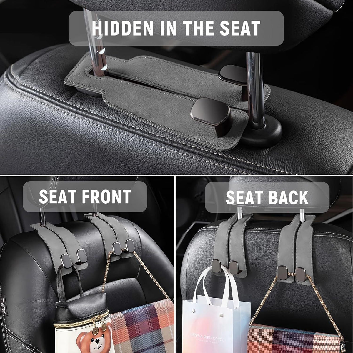 4PCS  Headrest Hooks for Car Seat Universal Bag Hanger Purse Holder Space Saving Organizer