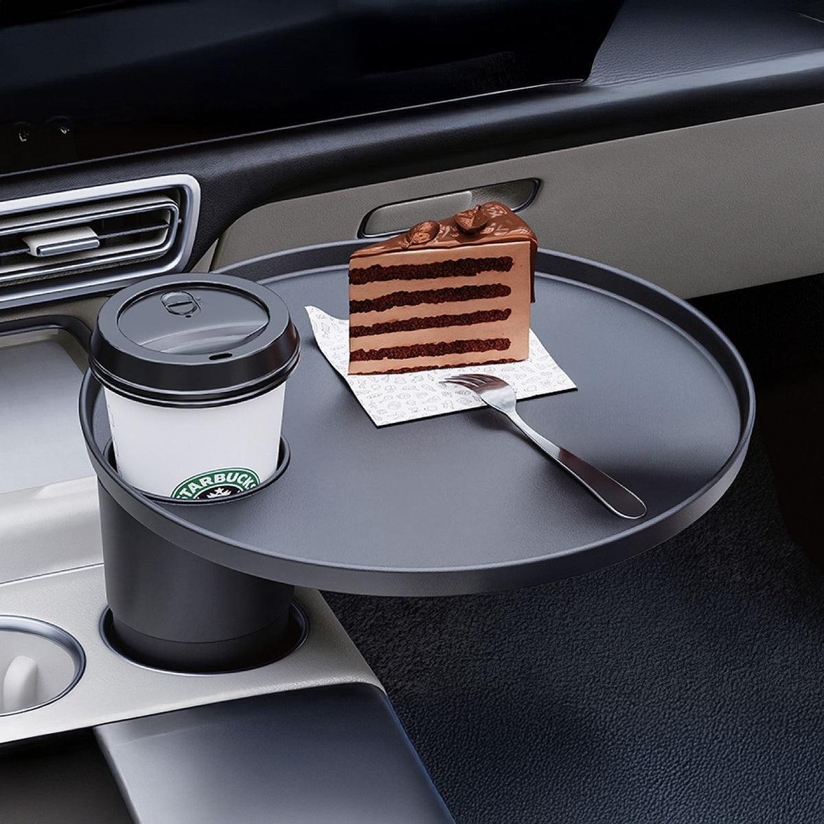 Green Lion Travel Tray Car Cup Holder with 360° Rotation, Black
