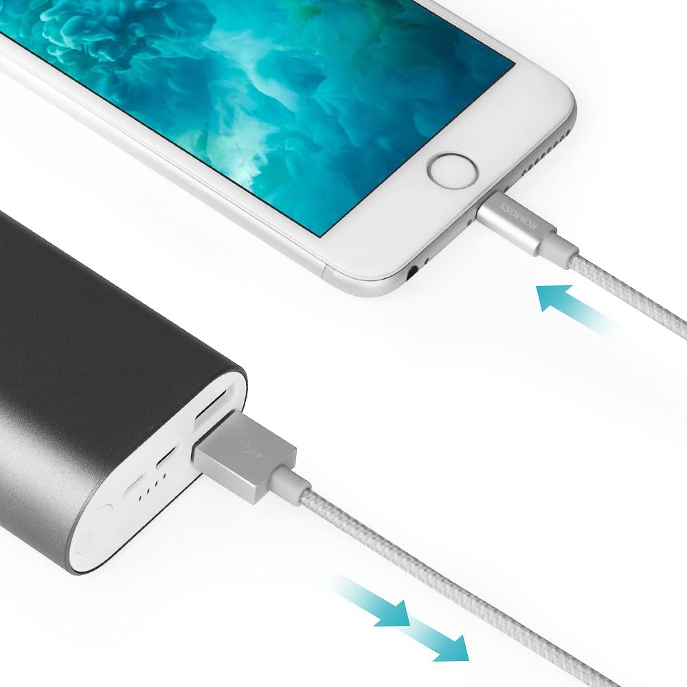 ROMOSS Apple MFi Certified Lightning Cable, ROMOSS 3.28 Feet (1M) Nylon Braided Lightning to USB Sync and Charging Cable for iPhone 7/7 Plus, 6s/6s Plus, 6/6 Plus, iPad Pro/Air 2, iPad Mini 4/3/2 - 1M GRAY