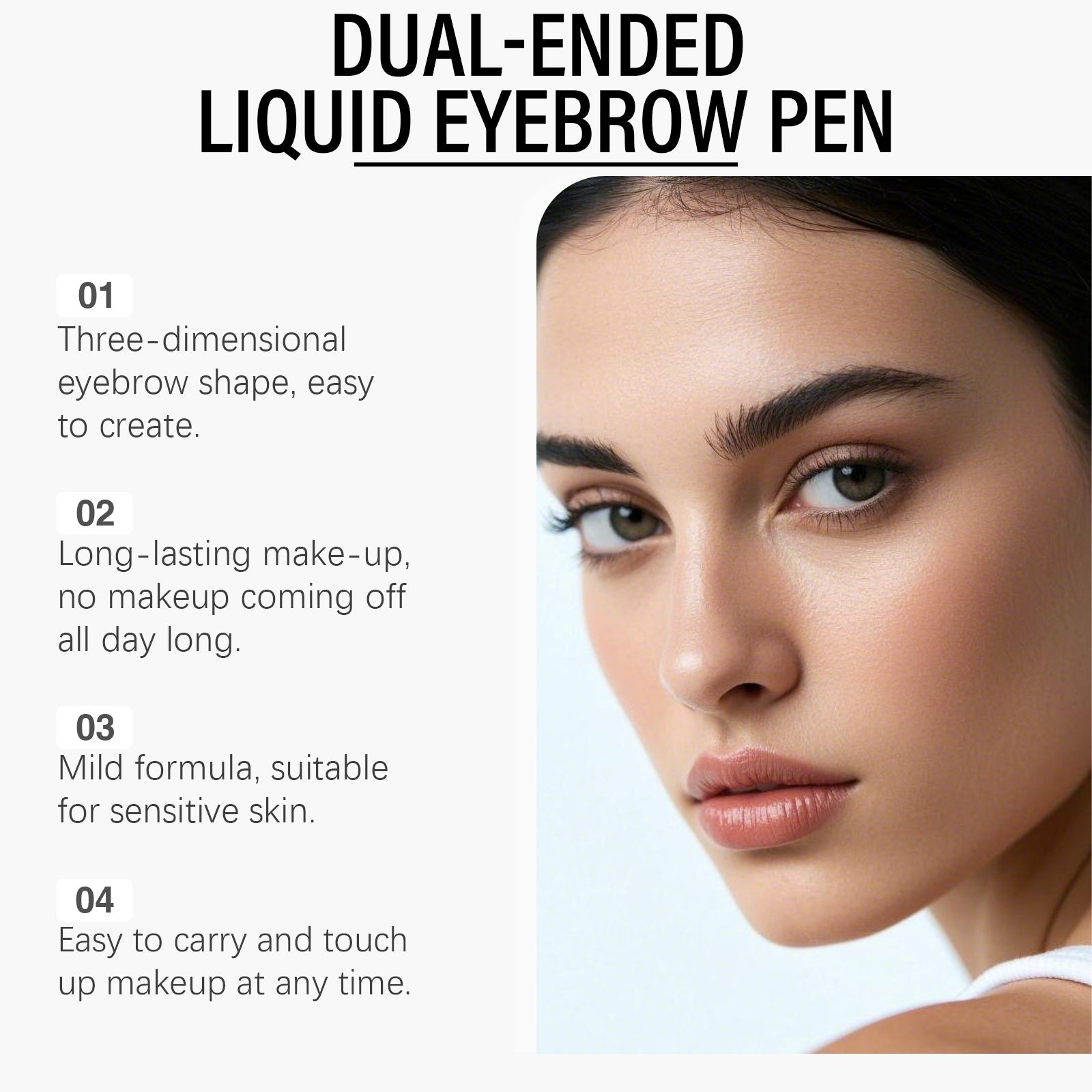 Black 2-in-1 Eyebrow Pencil, Natural, Long-lasting, Easy to Use ,0.3ml