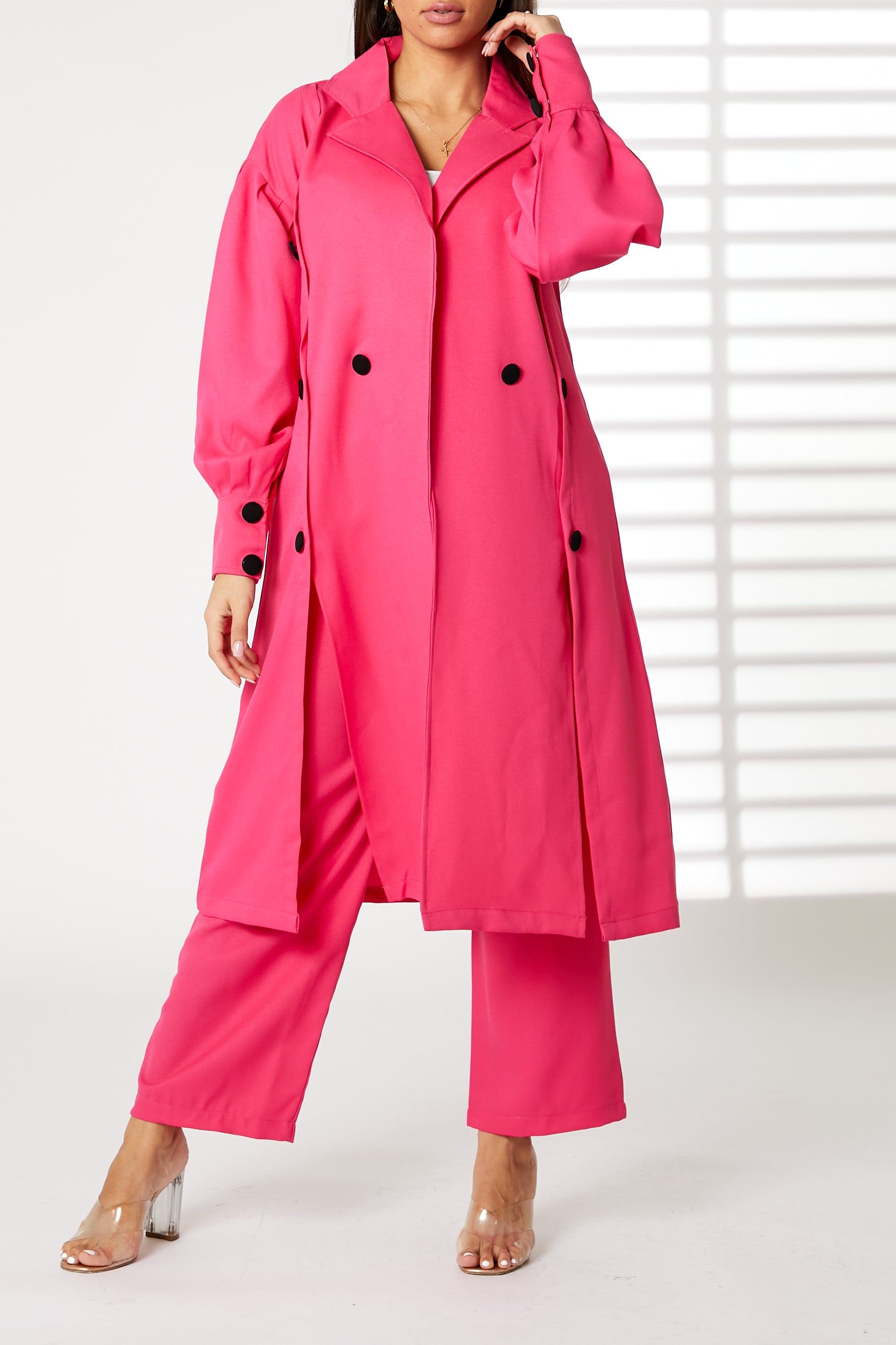 MOiSTREET Pink Mid Length Barbie Crepe Trench Coat Set