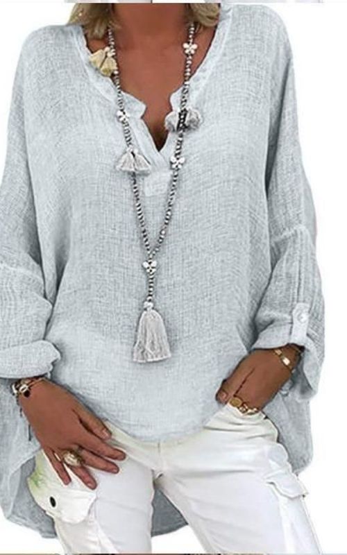 Women's V-Neck Solid Color Slub Linen Shirt Dress