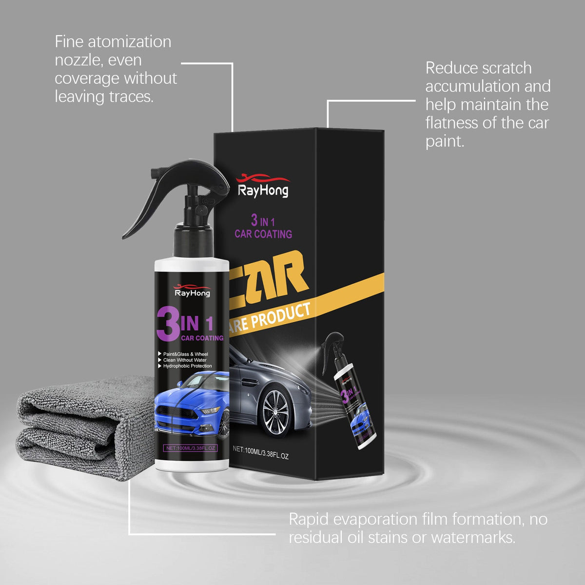 Revitalize Your Car with 3-in-1 Automotive Paint Spray, Glossy, Dust-Proof, Stain-Proof ,1 set