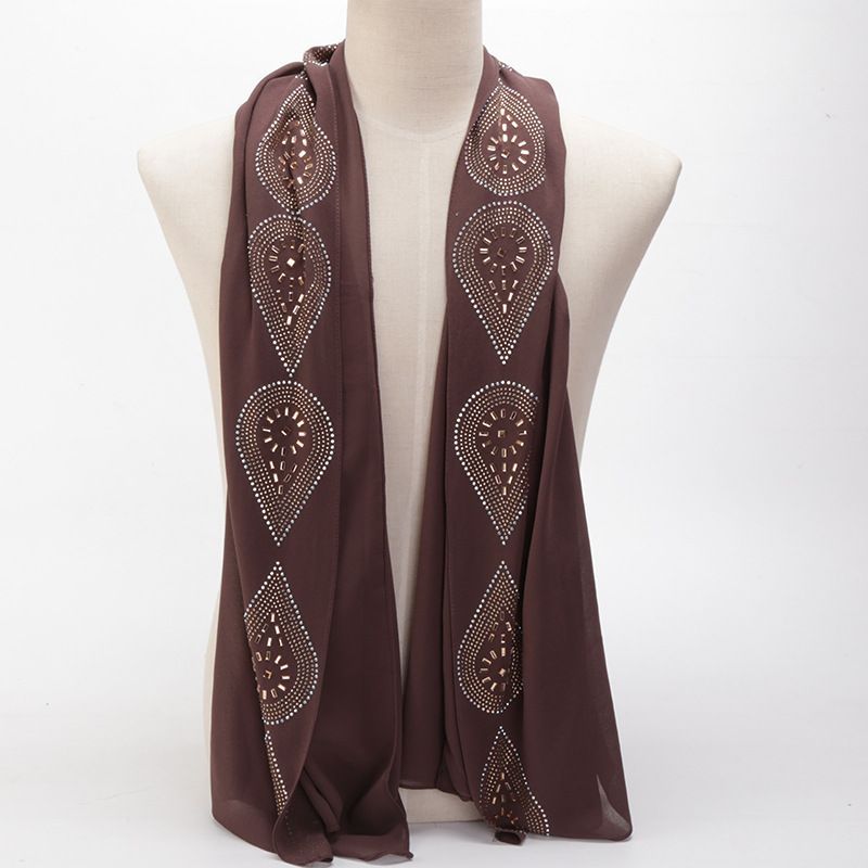 Black Pearl Rhinestone Chiffon Hijab Scarf for Women