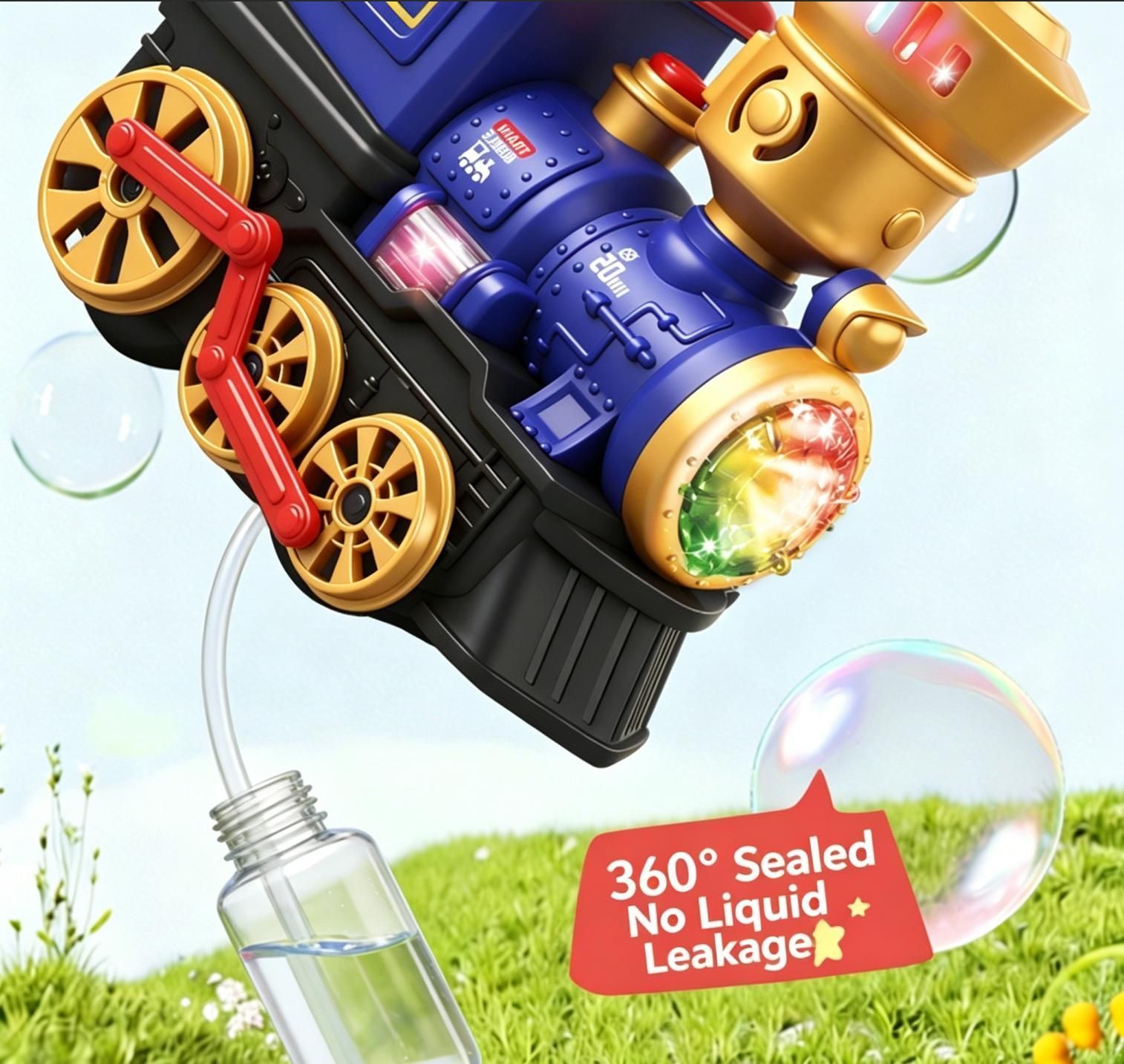 Kids Train Bubble Machine Push Toy - Automatic Bubble Blower with Lights & Wheels, Outdoor Activity Toy for Toddlers 3+
