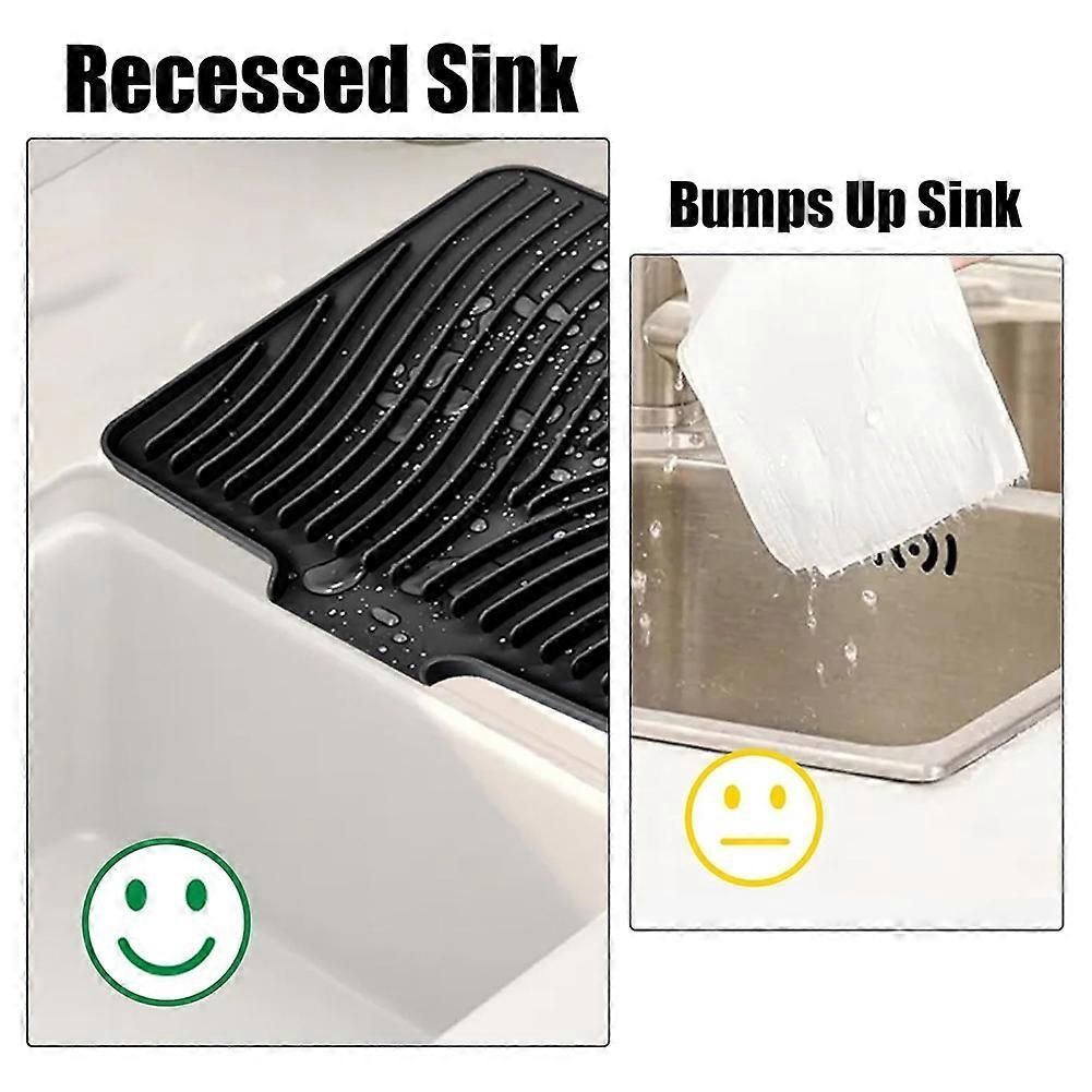 Silicone Dish Drying Mat for Kitchen Counter, Dish Drying Pad, Non-Slip Drain Pad with Built-in Drain Drying Mat