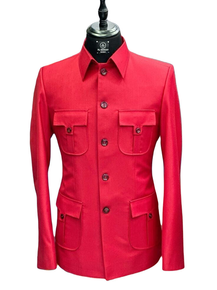 Red Safari Suit for Men Vintage Stylish Coat pant Classic Formal Suit