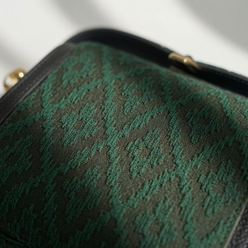 Jamila Designer Emerald Ikat Heritage Barrel Bag, Green