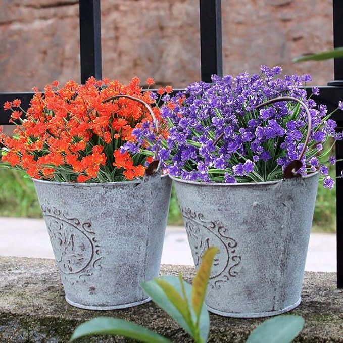 8 Bundles Artificial Flowers Outdoor Uv Resistant Faux Plastic Fake Greenery