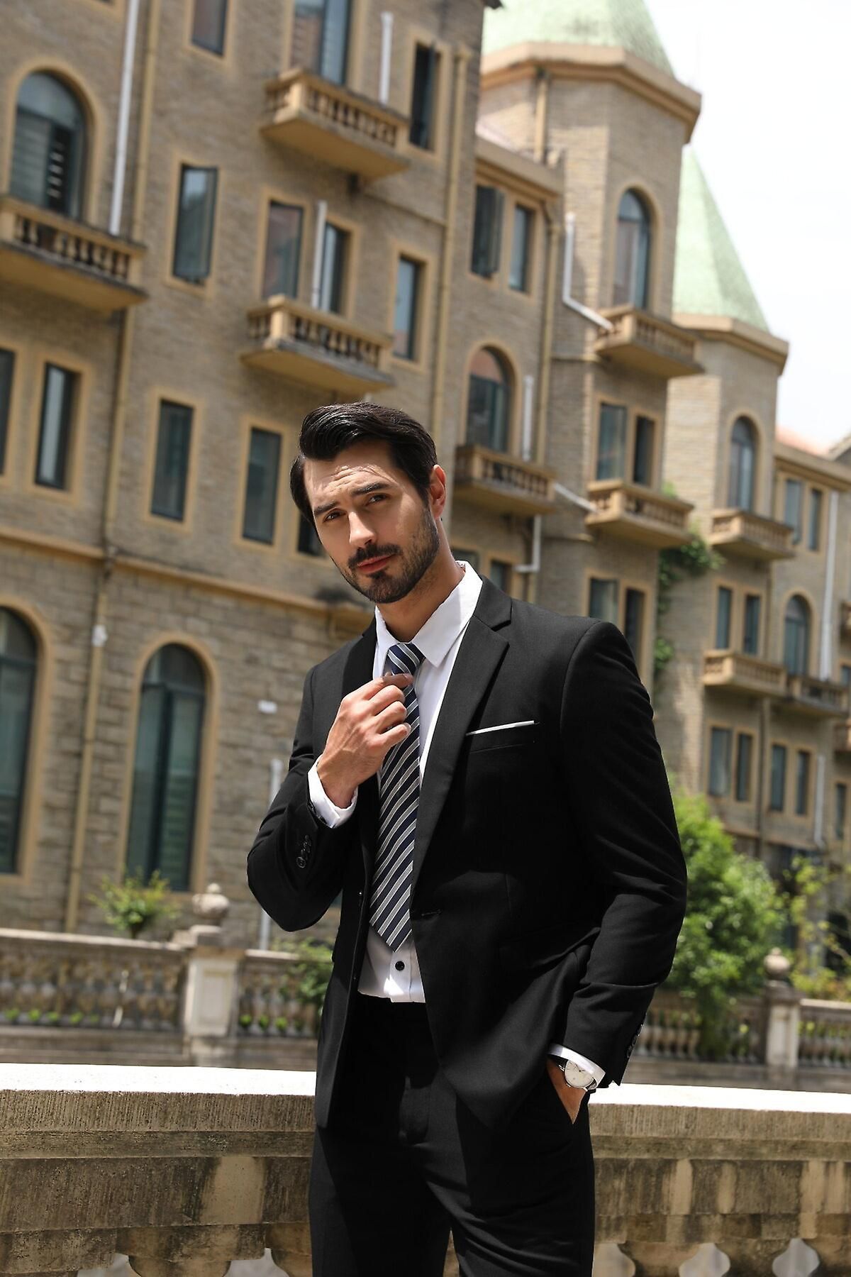 Men's 2-piece Suit, Slim Fit Solid Color Wedding Business Formal Suit Jacket And Pants