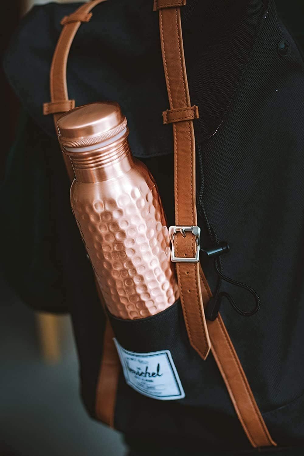 Hammered Copper Bottle 32 oz Handmade Leakproof Water Vessel