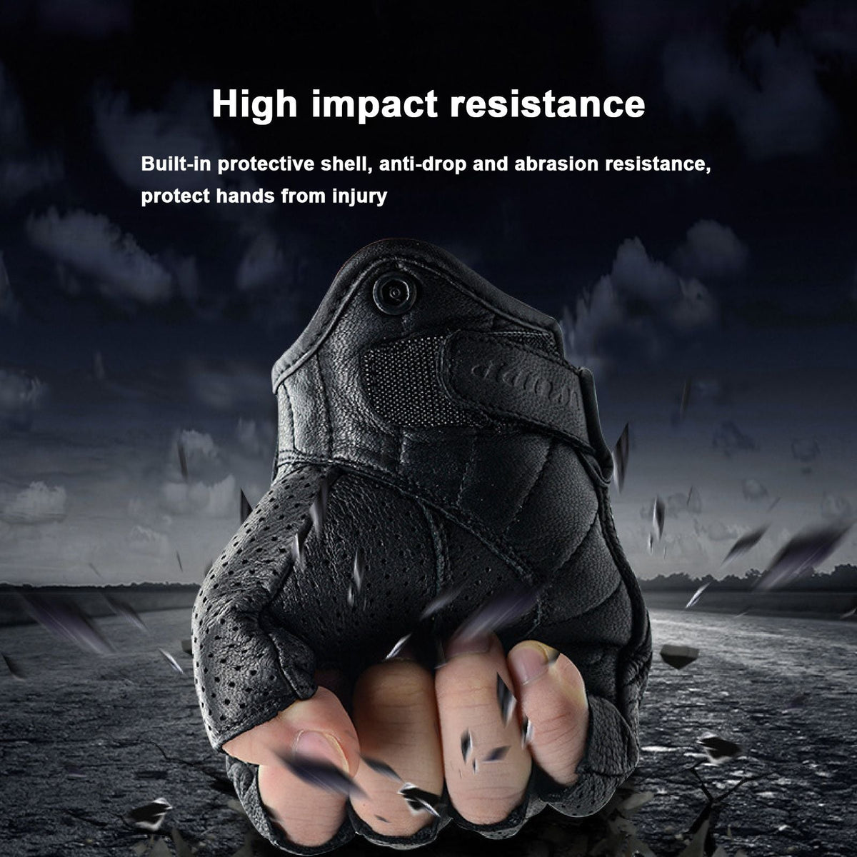2Pcs Half Finger Gloves Faux Leather Knuckle Protection Motorcycle Gloves