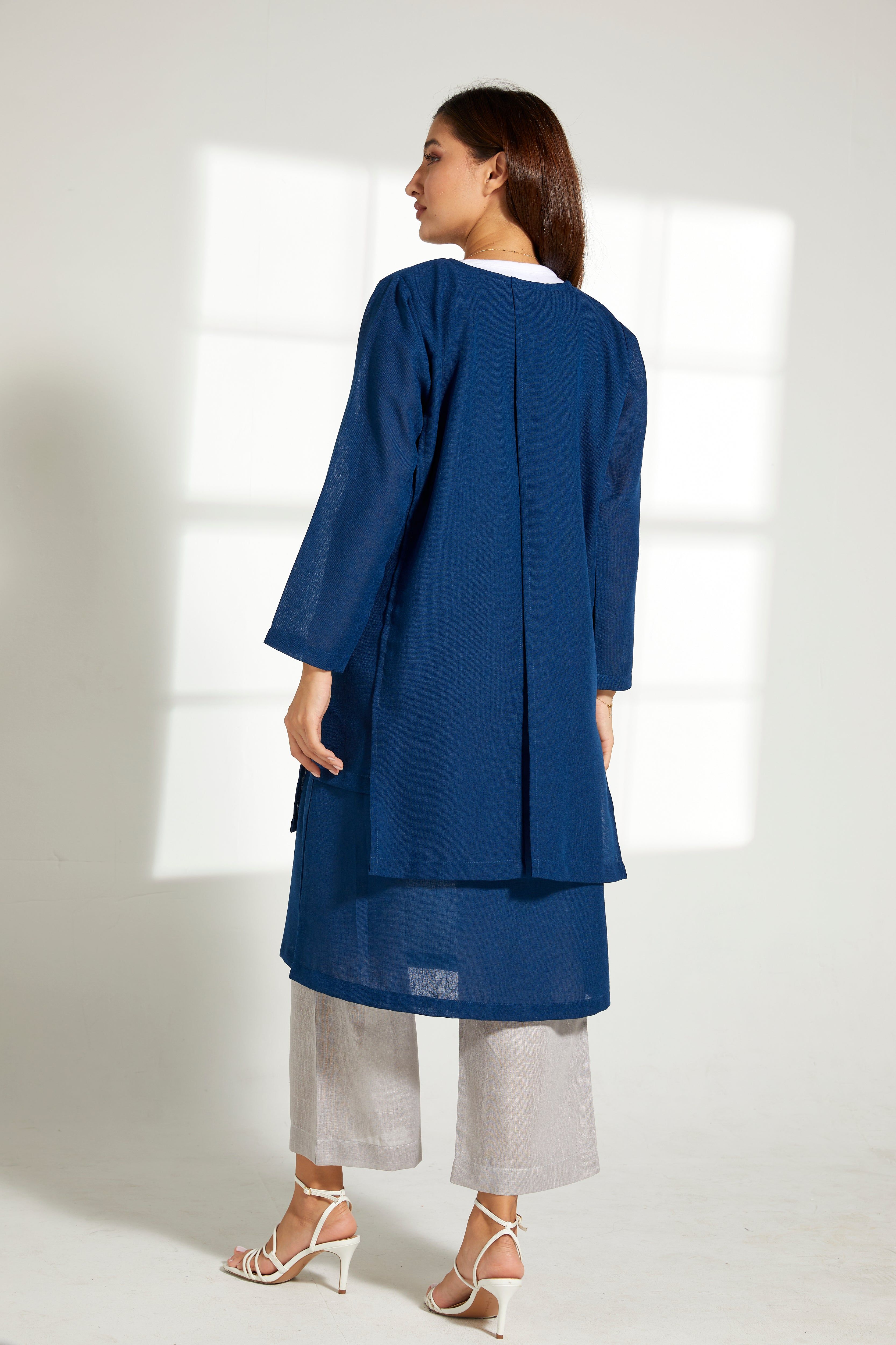 MOiSTREET Blue Linen Top and Grey Pants Set