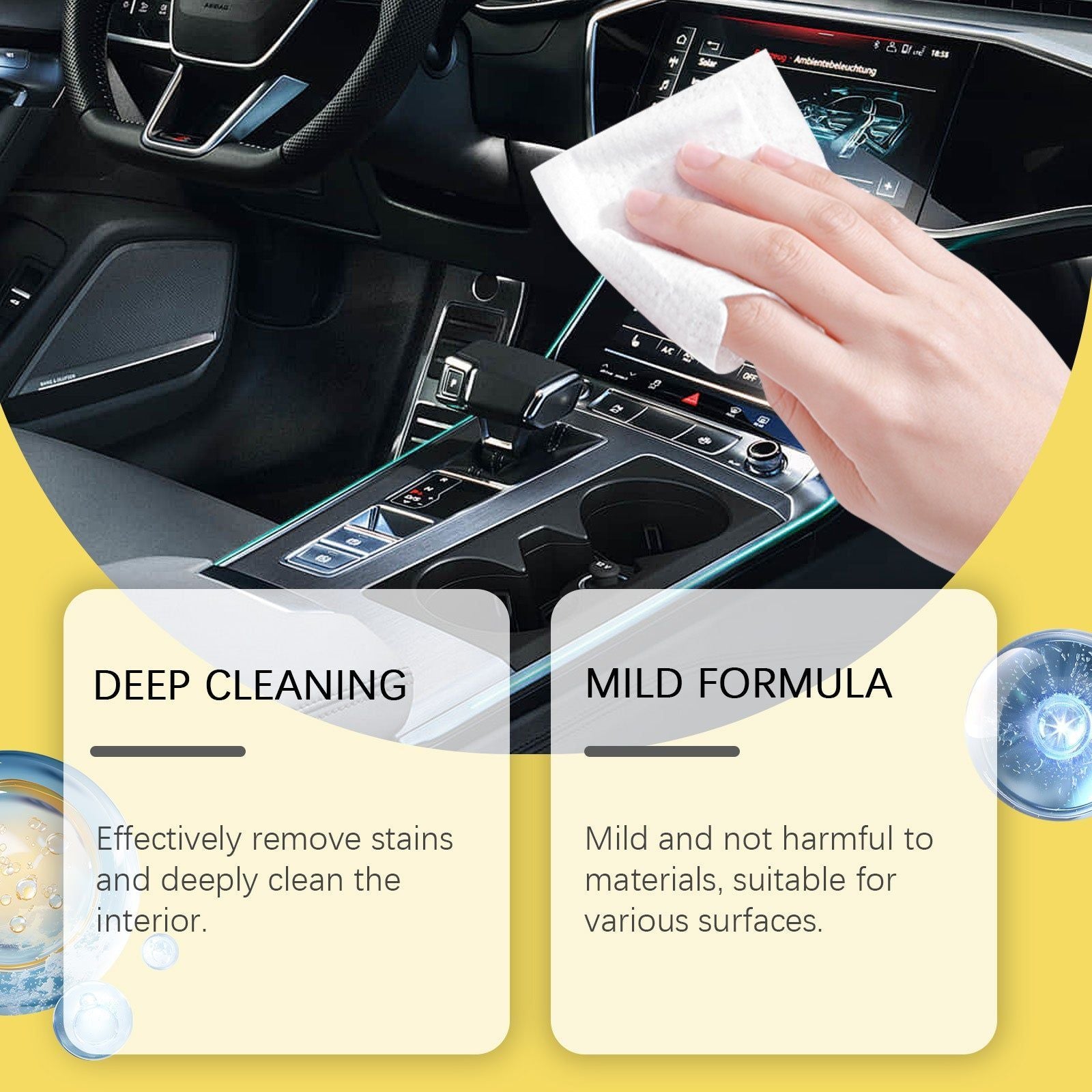 Car Cleaning Wipes, Stain & Oil Remover, Interior Brightening, Portable, Easy to Use ,40pieces