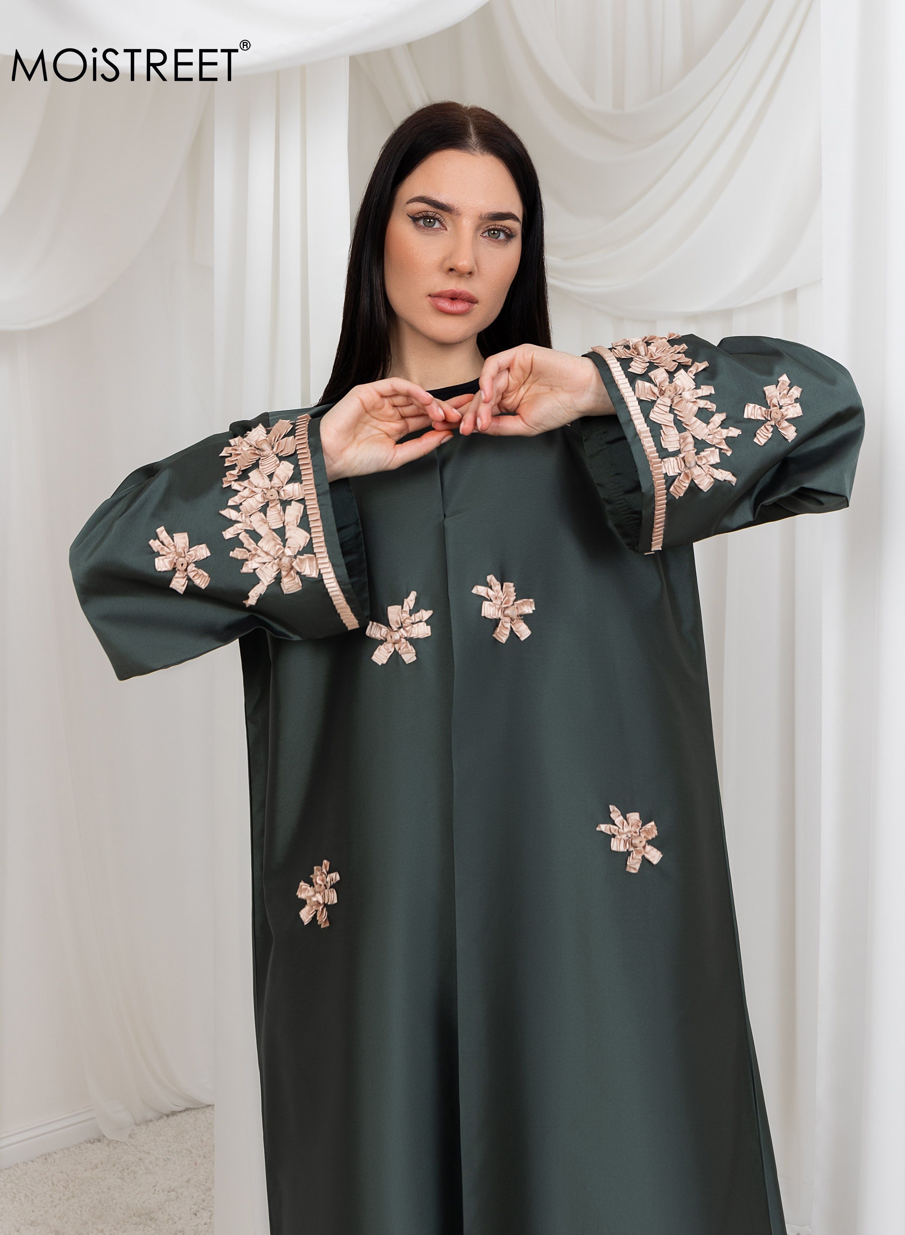 MOiSTREET Victoria Satin Embroidery Abaya