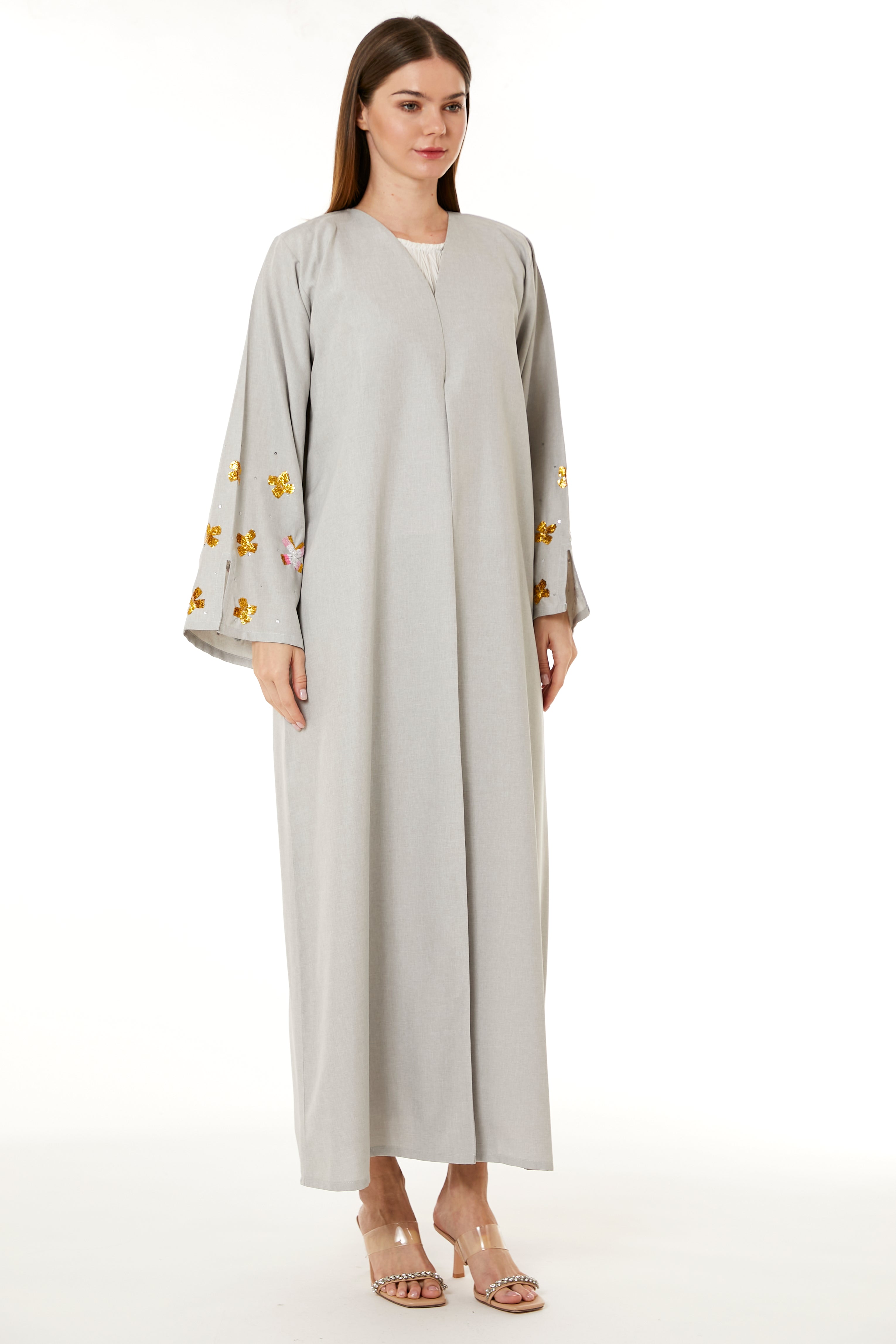 MOiSTREET Beige Melange Embroidered Abaya