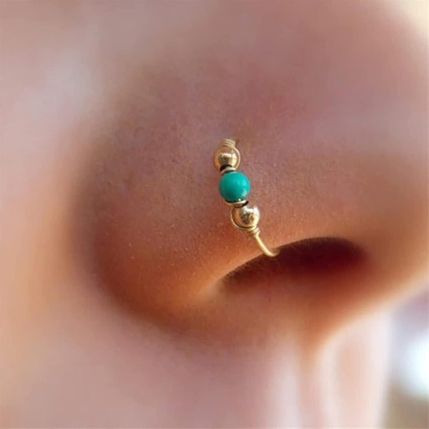 Stainless Steel Nose Piercing Ring Imitation Turquoise Wire Nose Rings Hoop Nose Earring10pcs