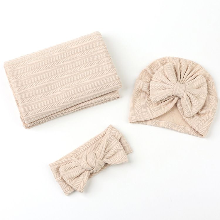 3pcs Newborn Baby Wrap Blanket Headbandand Hat Bowknot Receiving Blankets