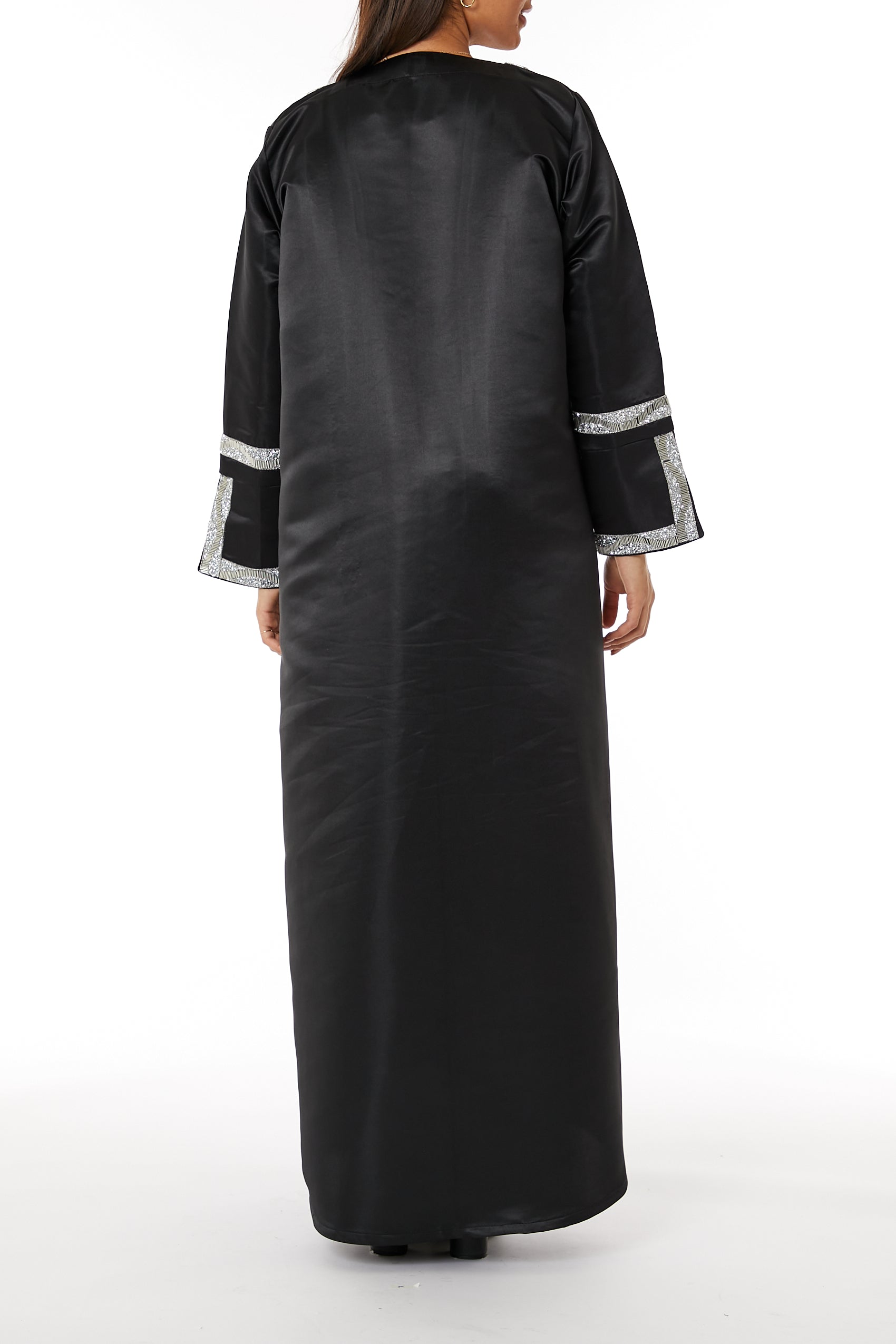 MOiSTREET Black Bridal Satin Abaya with Split Cuffs