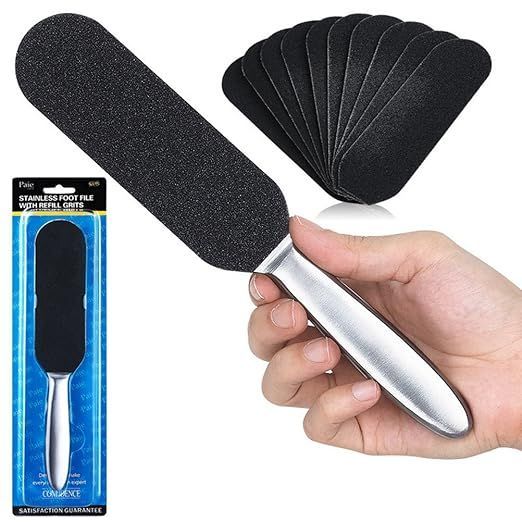 Professional Pedicure Foot File Stainless Steel Foot Rasp with 12 Replaceable Refill Strips